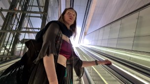 First-time voyeur plays with her pussy in an Amsterdam Metro Station