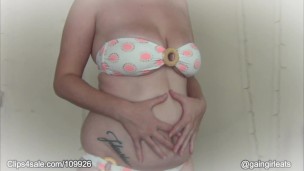 Oiled Chubby Belly Play – Big Girl Small Bikini – Gain Girl