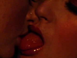 Two sexy brunette lesbians licking each others pussies