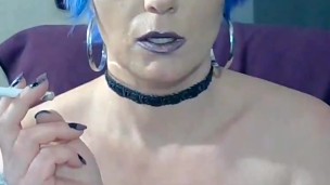 Blue Hair Big Tits Smoking