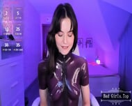 Super slim petite busty latex teen teasing solo