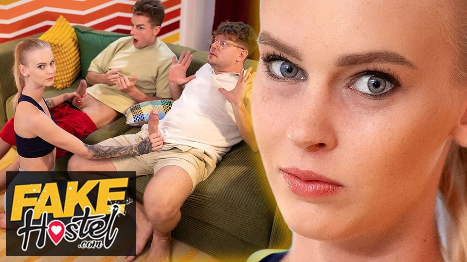 Fake Hostel – teeny babe handles two big cocks for the first time in her tight pussy for threesome